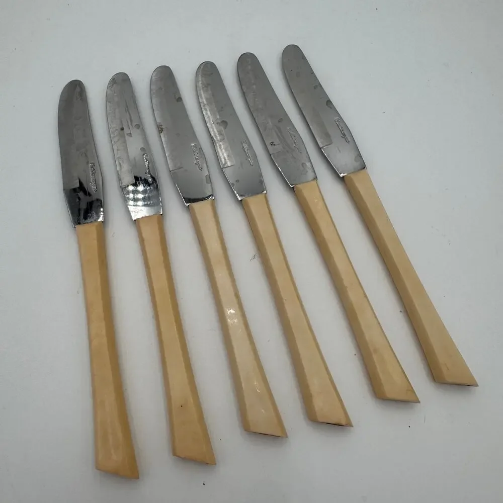 Mid Century Cattaraugus Steak Knife Set (6) in Wooden Holder w Box MCM